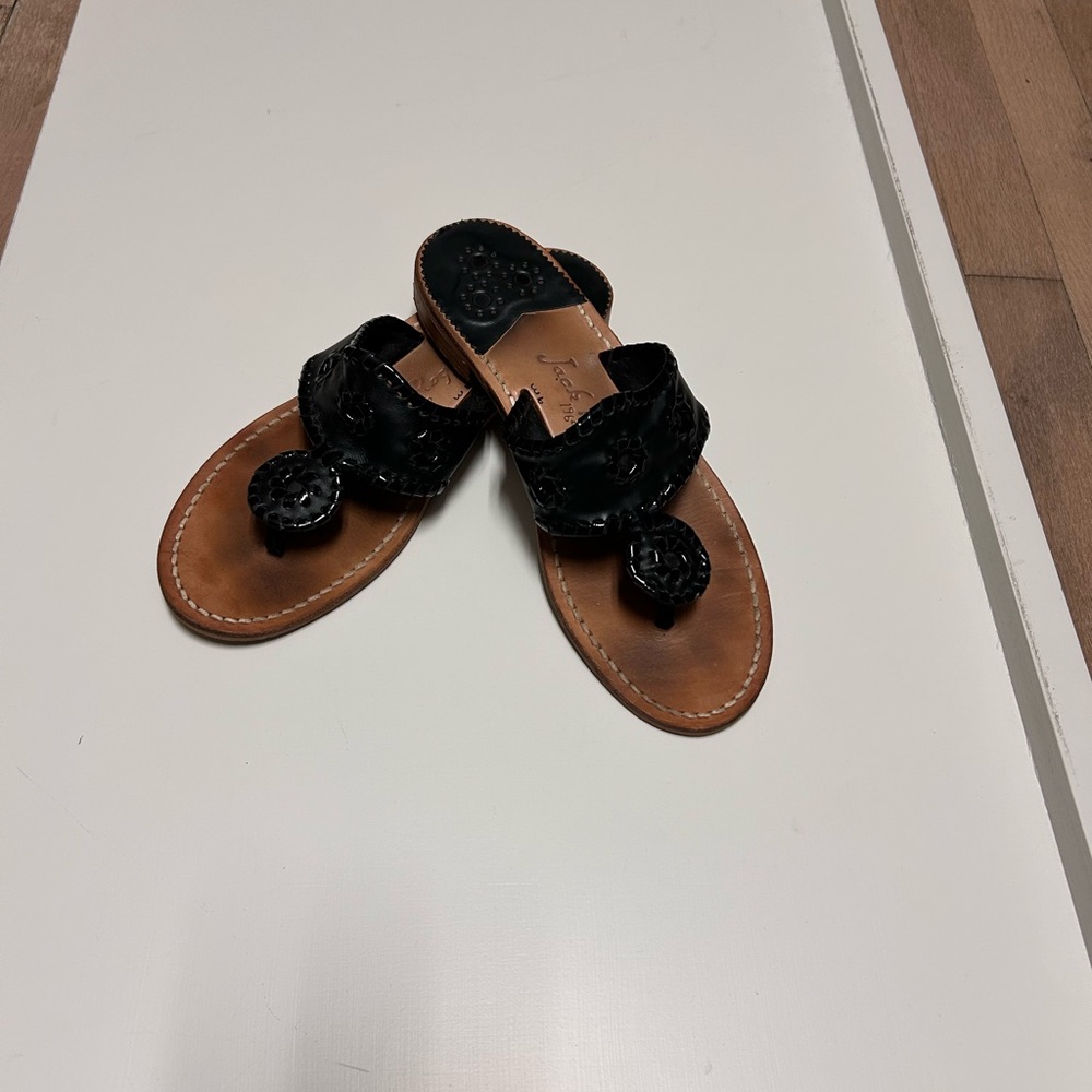 Jack Rogers Black w/Patent Navajo Classic Palm Beach Women's Sandals-worn once!
